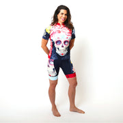 Model wearing Boneshaker Women's Short-Sleeved Cycling Kit Front