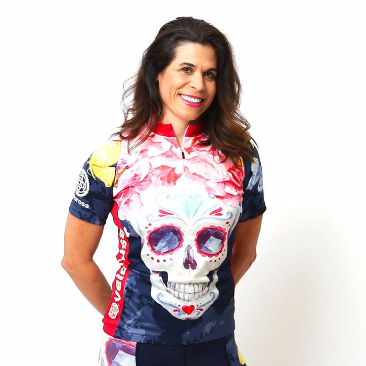 Model wearing Boneshaker Women's Short-Sleeved Cycling Jersey Front