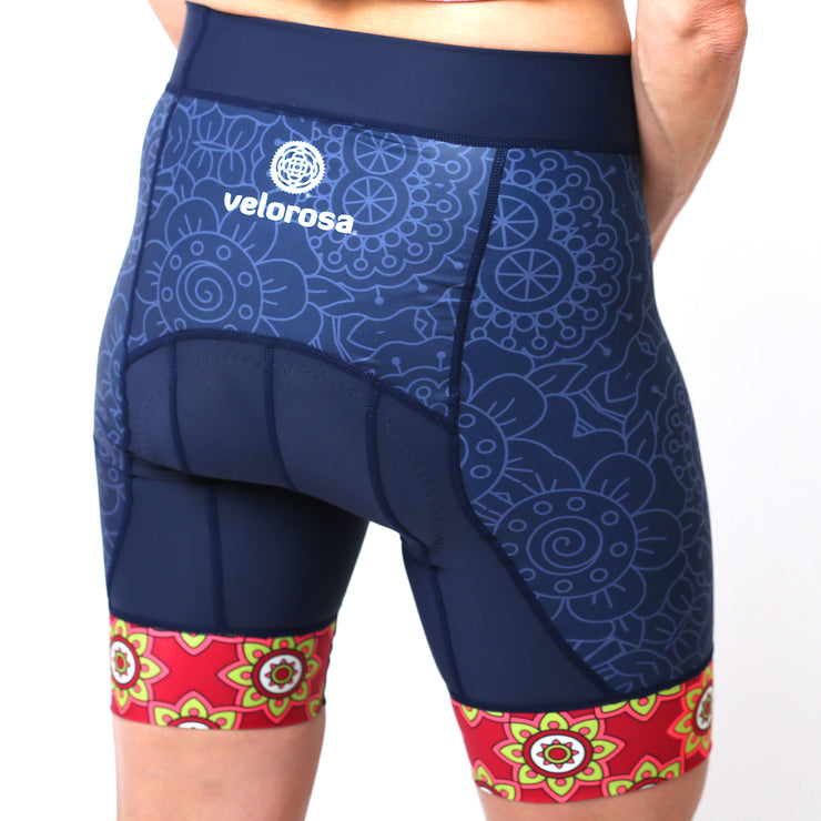 Model wearing Mandala Women's Band Biking Shorts Back