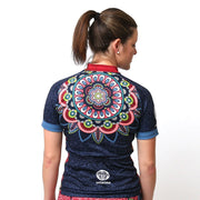 Model wearing Mandala Women's Short-Sleeved Biking Jersey Back