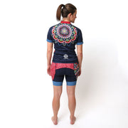 Model wearing Mandala Women's Short-Sleeved Biking Kit Back