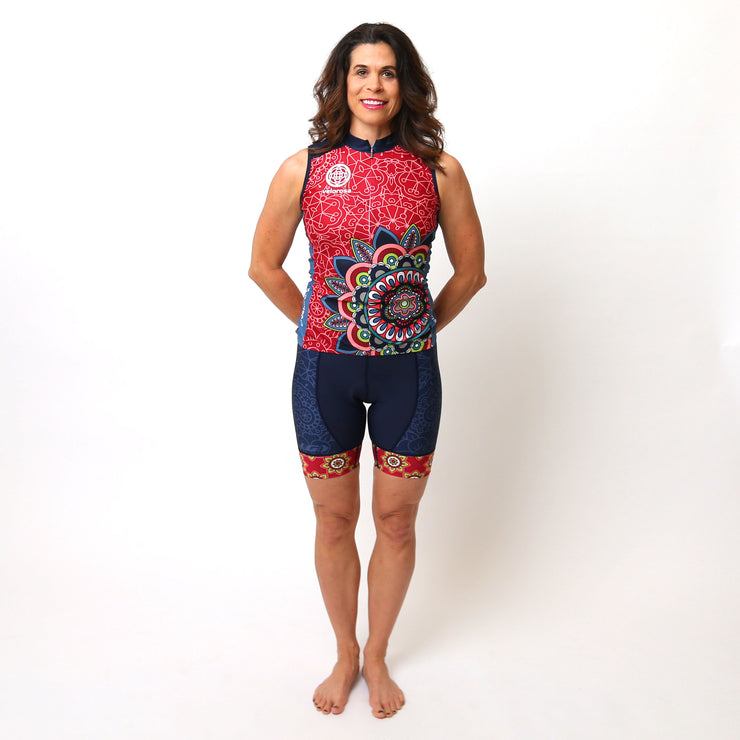 Model wearing Mandala Women's Band Cycling Shorts Kit Front